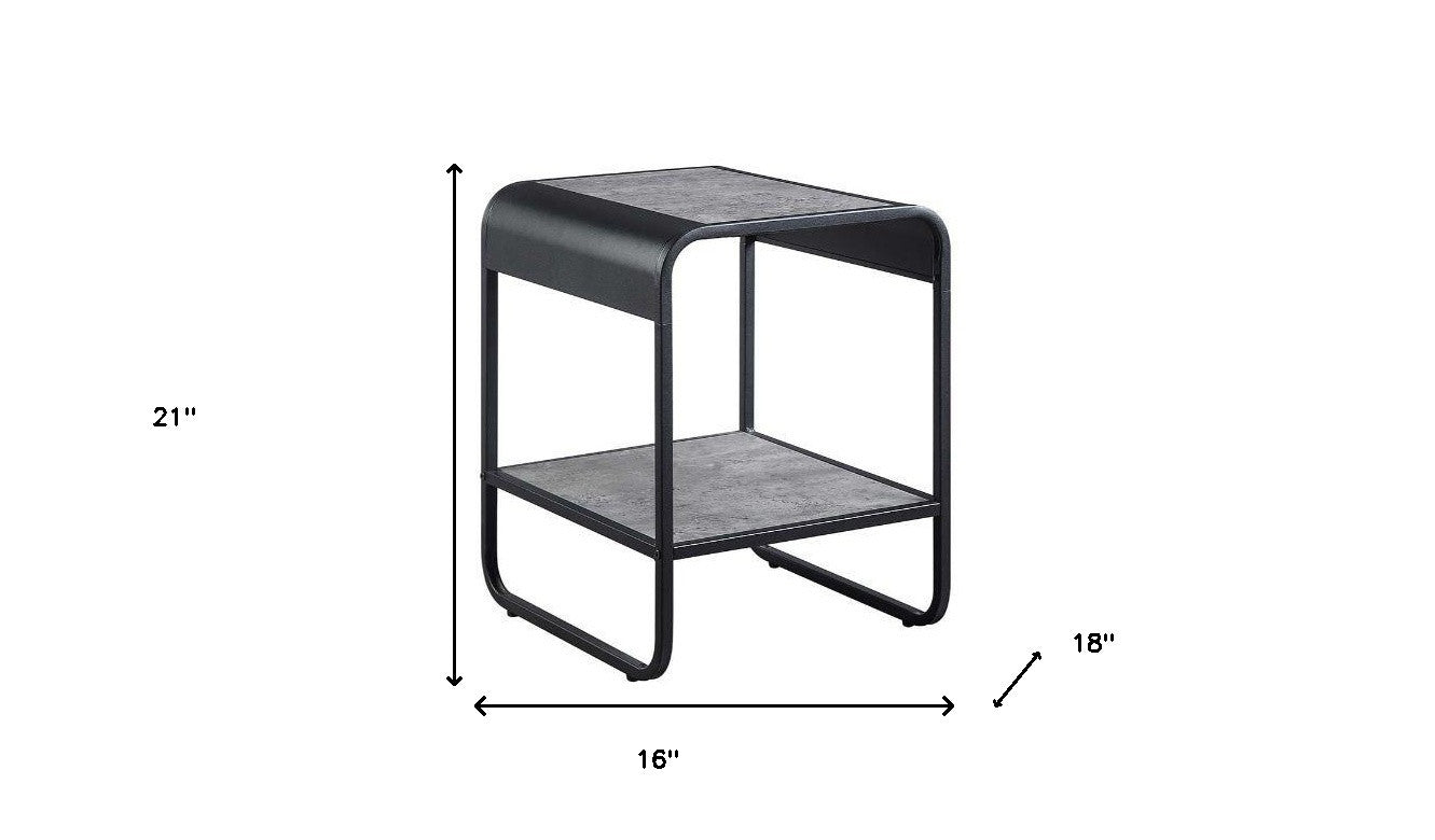 21" Black And Concrete Gray Manufactured Wood And Metal Rectangular End Table With Shelf