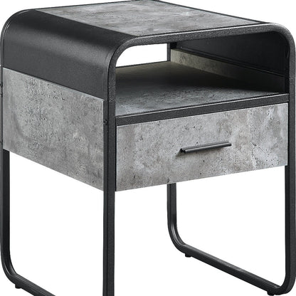 22" Black And Gray Wood And Metal Square End Table With Drawer And Shelf