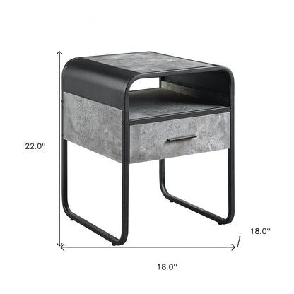 22" Black And Gray Wood And Metal Square End Table With Drawer And Shelf