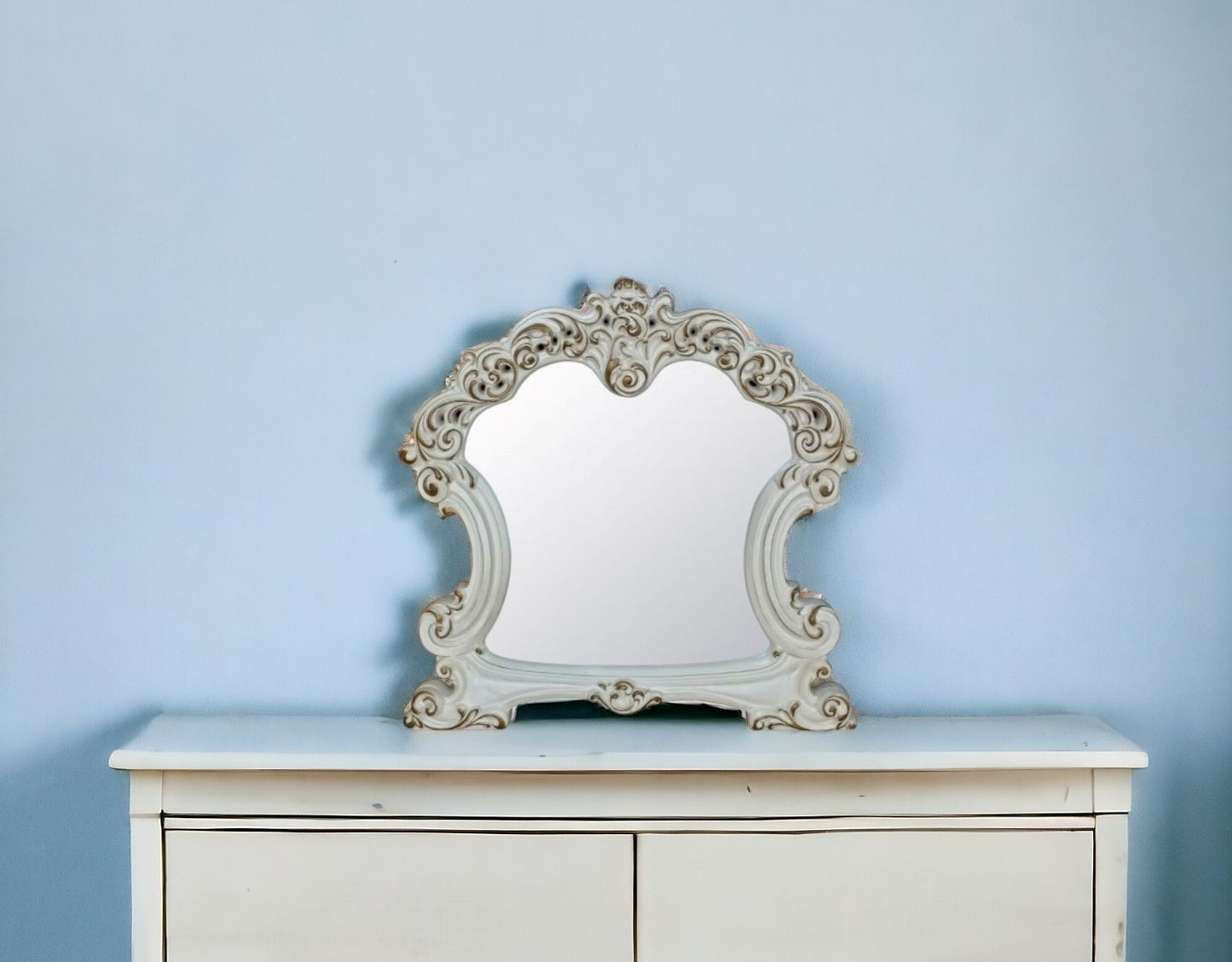 45" Antique Pearl Finish Irregular Dresser Mirror