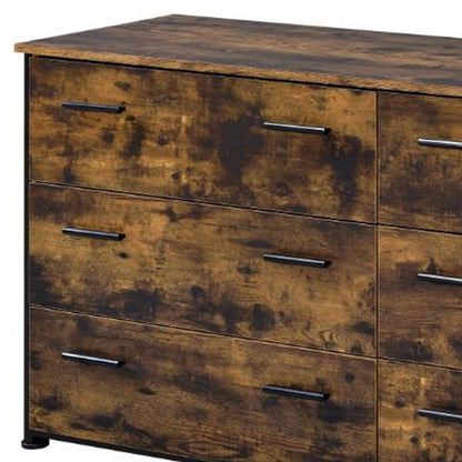 59" Brown and Black Six Drawer Double Dresser