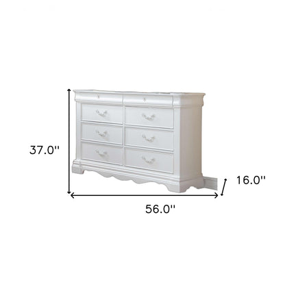 56" White Solid Wood Eight Drawer Double Dresser