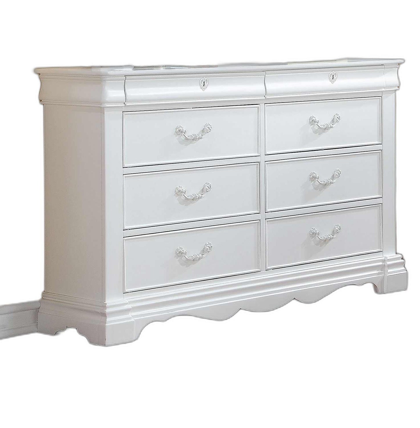 56" White Solid Wood Eight Drawer Double Dresser