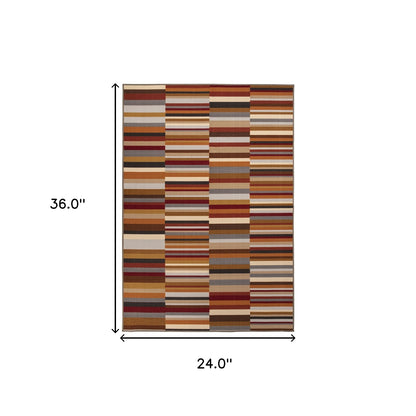 2' X 3' Taupe Striped Stain Resistant Non Skid Indoor Outdoor Area Rug