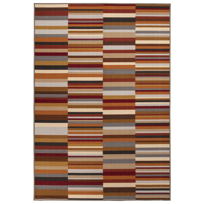 5' X 8' Taupe Striped Stain Resistant Non Skid Indoor Outdoor Area Rug