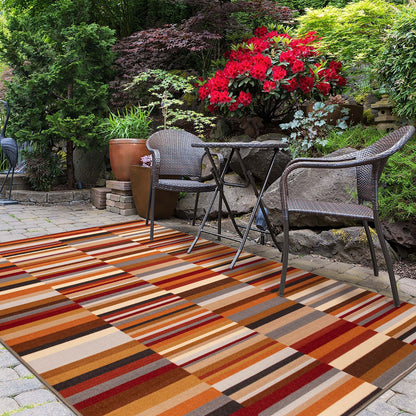 8' X 10' Taupe Striped Stain Resistant Non Skid Indoor Outdoor Area Rug