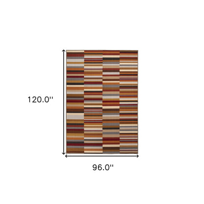 8' X 10' Taupe Striped Stain Resistant Non Skid Indoor Outdoor Area Rug