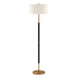 61" Black and Brass Two Light Floor Lamp With White Drum Shade