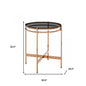 22" Rosegold And Smoke Glass Geo Round End Table