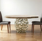 47" Acacia Live Edge Rounded Solid Wood And Brass Dining Table