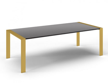 95" Gray And Brass Stainless Steel Dining Table