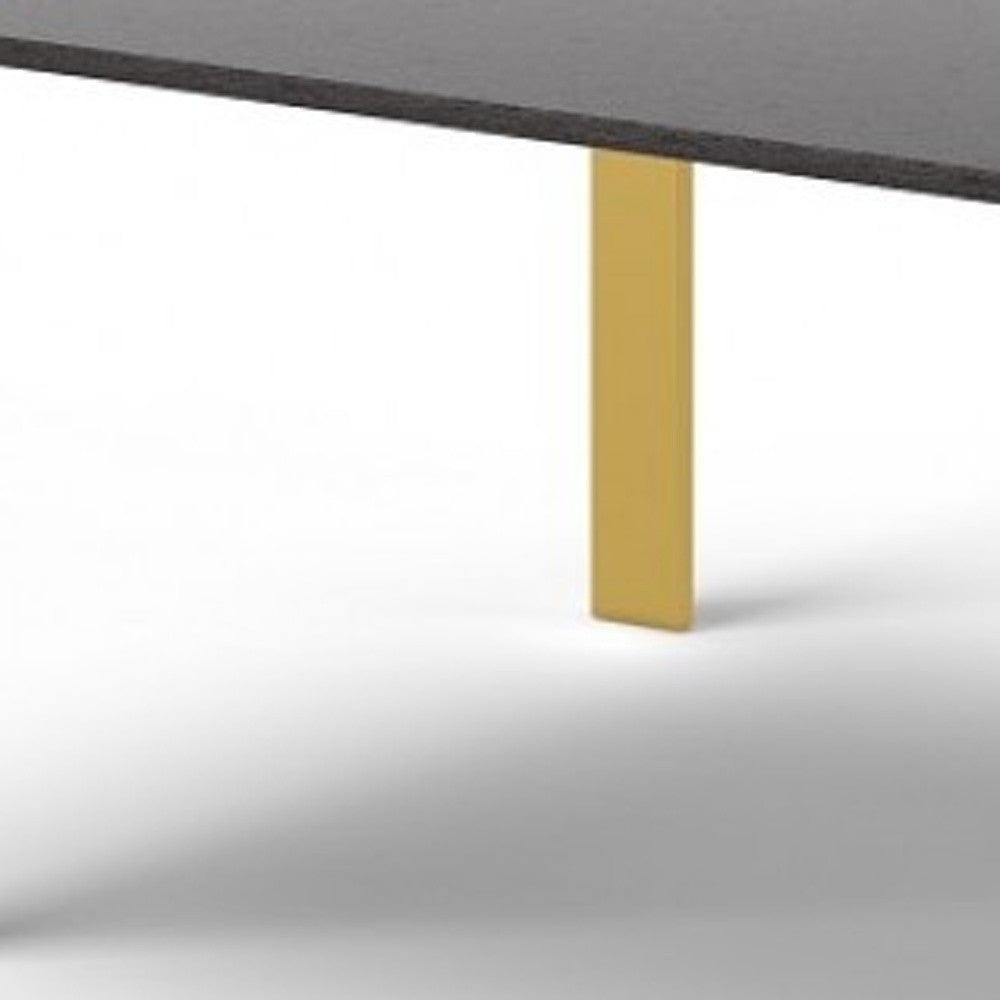 95" Gray And Brass Stainless Steel Dining Table