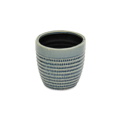 6" Aqua Striped Ceramic Indoor Outdoor Round Pot Planter