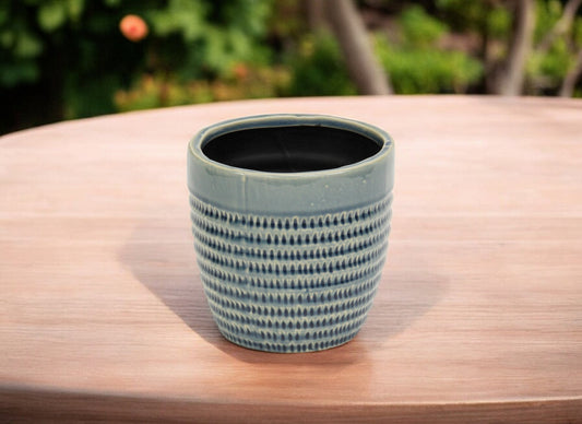 6" Aqua Striped Ceramic Indoor Outdoor Round Pot Planter