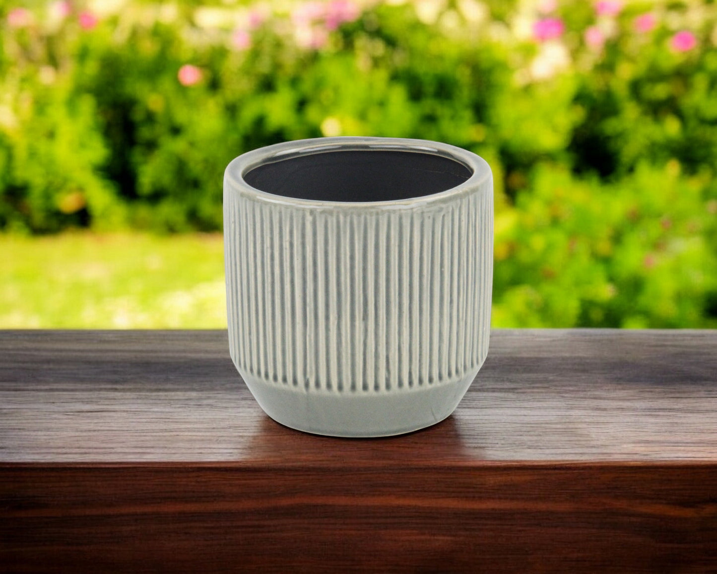 6" Gray Striped Ceramic Indoor Outdoor Round Pot Planter