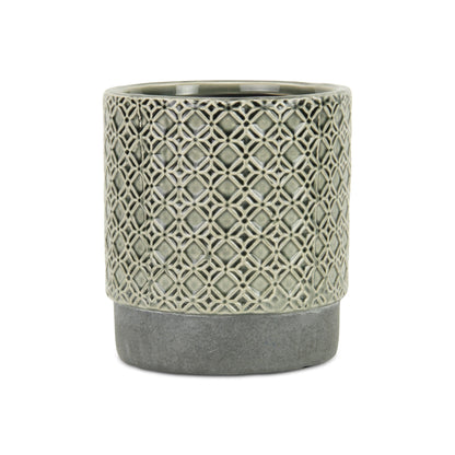 6" Gray Geometric Ceramic Indoor Outdoor Round Pot Planter