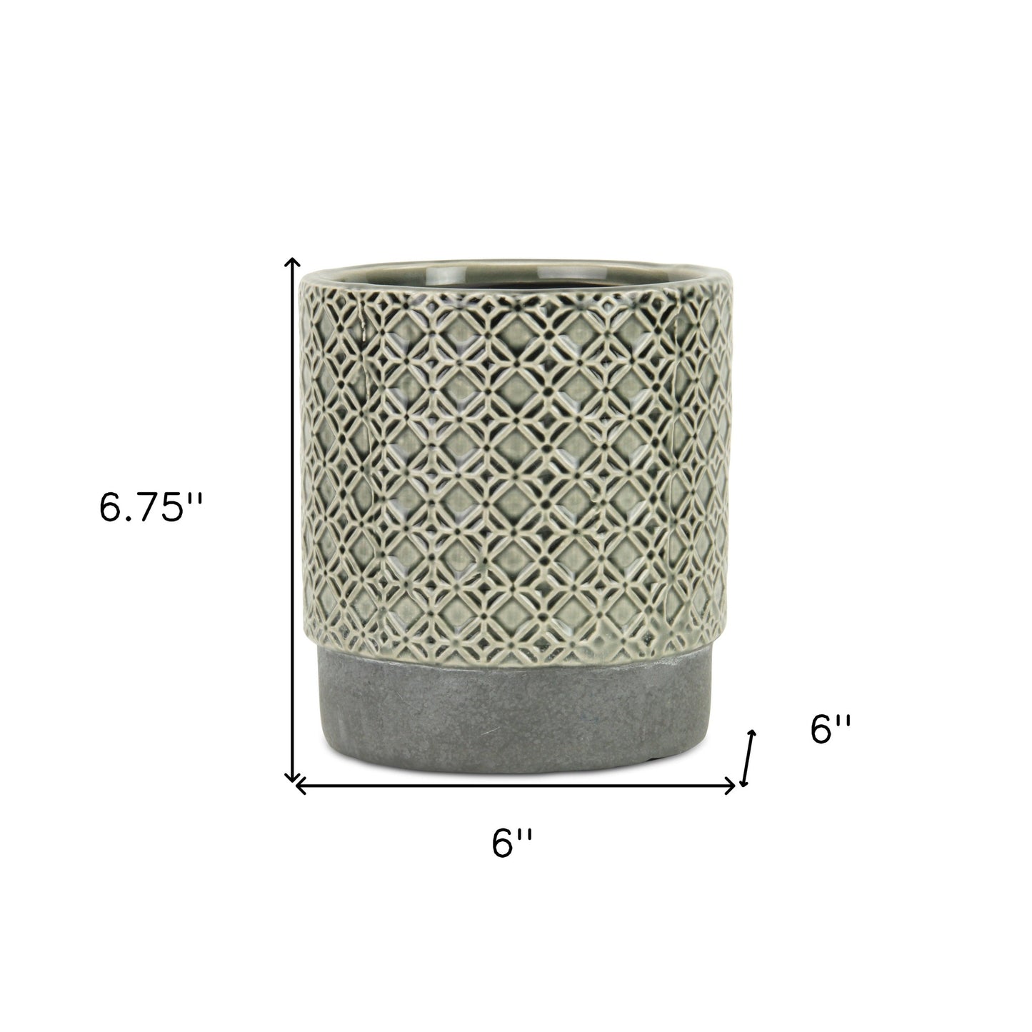 6" Gray Geometric Ceramic Indoor Outdoor Round Pot Planter