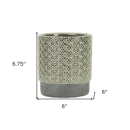 6" Gray Geometric Ceramic Indoor Outdoor Round Pot Planter