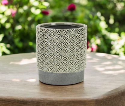 6" Gray Geometric Ceramic Indoor Outdoor Round Pot Planter