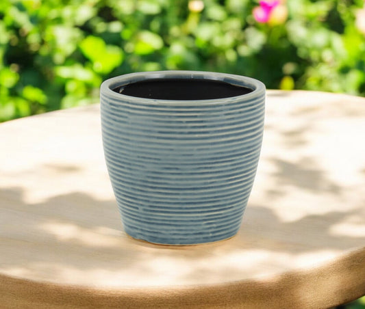 6" Blue Striped Ceramic Indoor Outdoor Round Pot Planter