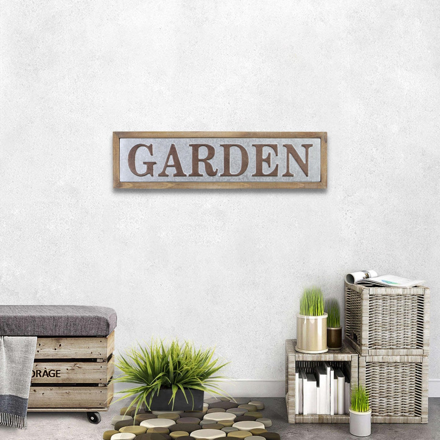 33" Gray and Brown Wood and Metal Garden Wall Decor