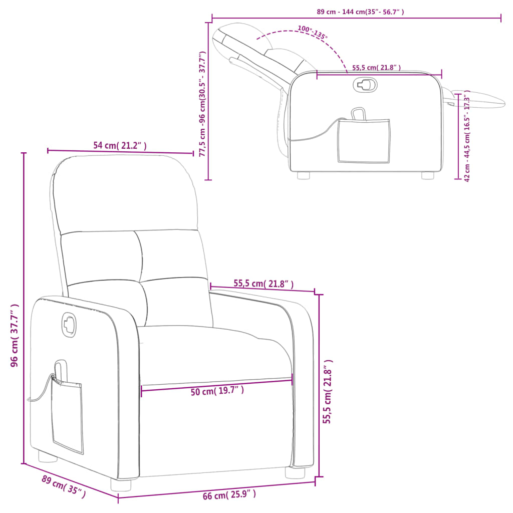 Massage Recliner Chair Cream Fabric