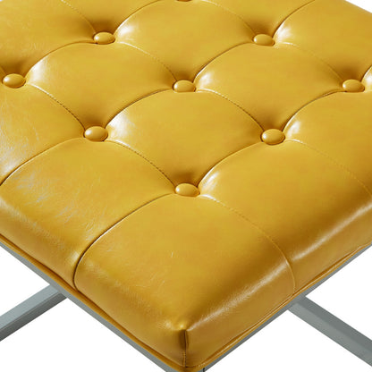 18" Yellow Faux Leather And Gray Cube Ottoman