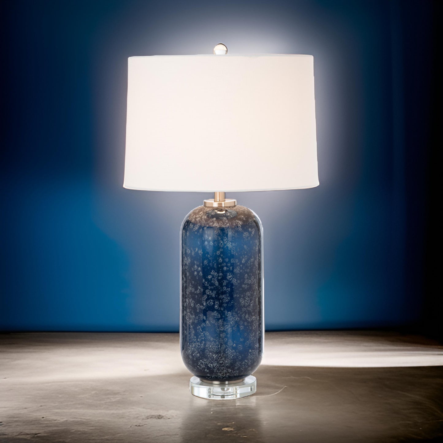 Set of Two 30" Blue Crystal Table Lamp With White Drum Shade