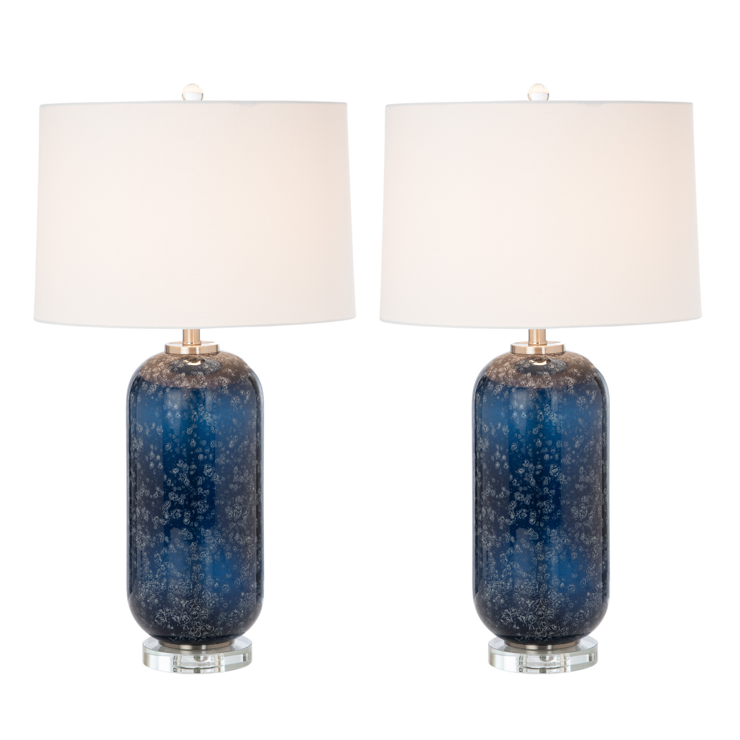 Set of Two 30" Blue Crystal Table Lamp With White Drum Shade