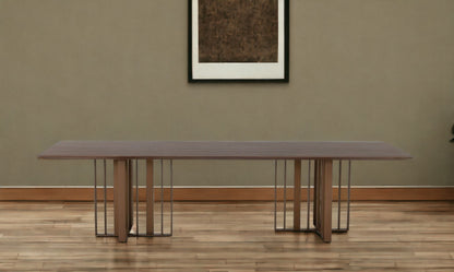 118" Brown And Brass Stainless Steel Double Pedestal Base Dining Table