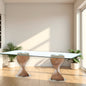 95" Clear And Brown Glass And Solid Wood Double Pedestal Base Dining Table