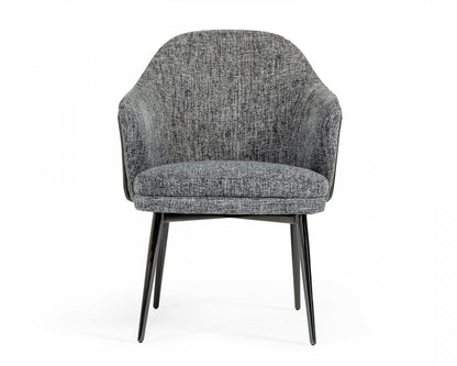 Gray And Black Upholstered Fabric and Faux Leather Wing Back Dining Arm Chair