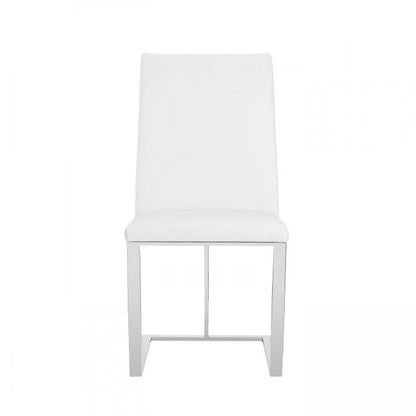 White And Silver Upholstered Faux Leather Dining Side Chair