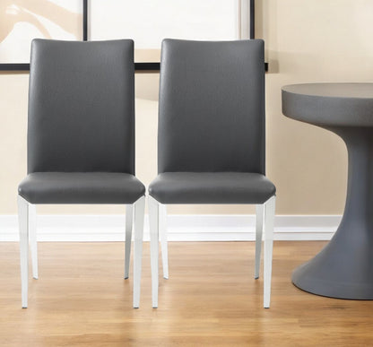 Set of Two Dark Gray And Silver Upholstered Faux Leather Dining Side Chairs