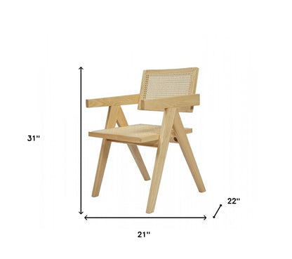 Natural Wood Open Back Dining Arm Chair