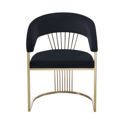 Black And Gold Upholstered Velvet Open Back Dining Arm Chair