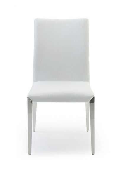 Set of Two White And Silver Upholstered Faux Leather Dining Side Chairs