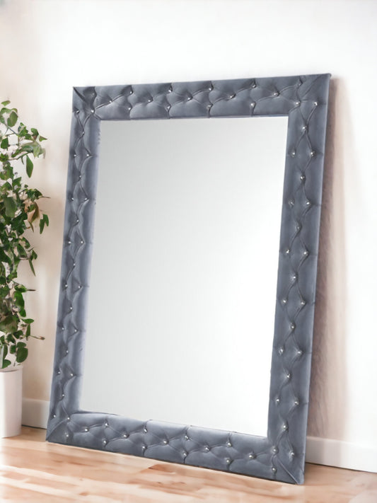 74" Gray Velvet Accent Mirror