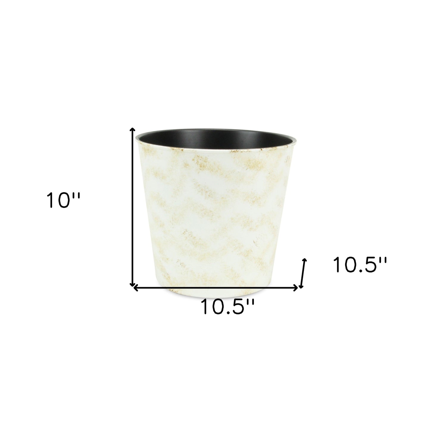 11" Cream Chevron Recycled Plastic Indoor Outdoor Round Pot Planter