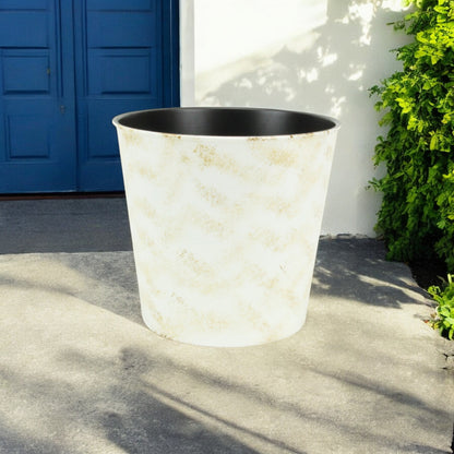 11" Cream Chevron Recycled Plastic Indoor Outdoor Round Pot Planter