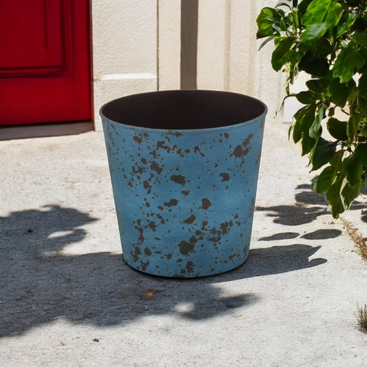 11" Blue Recycled Plastic Indoor Outdoor Round Pot Planter