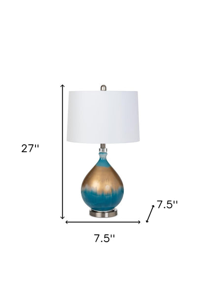 Set of Two 27" Blue and Gold Ombre Glass Table Lamps With White Empire Shade