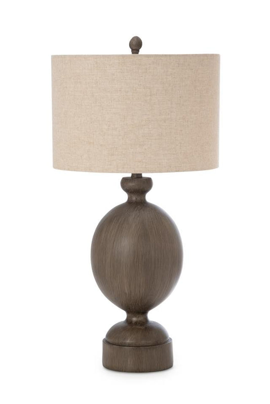 Set of Two 30" Brown Geometric Table Lamps With Beige Drum Shade