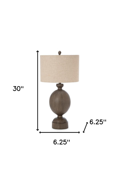 Set of Two 30" Brown Geometric Table Lamps With Beige Drum Shade