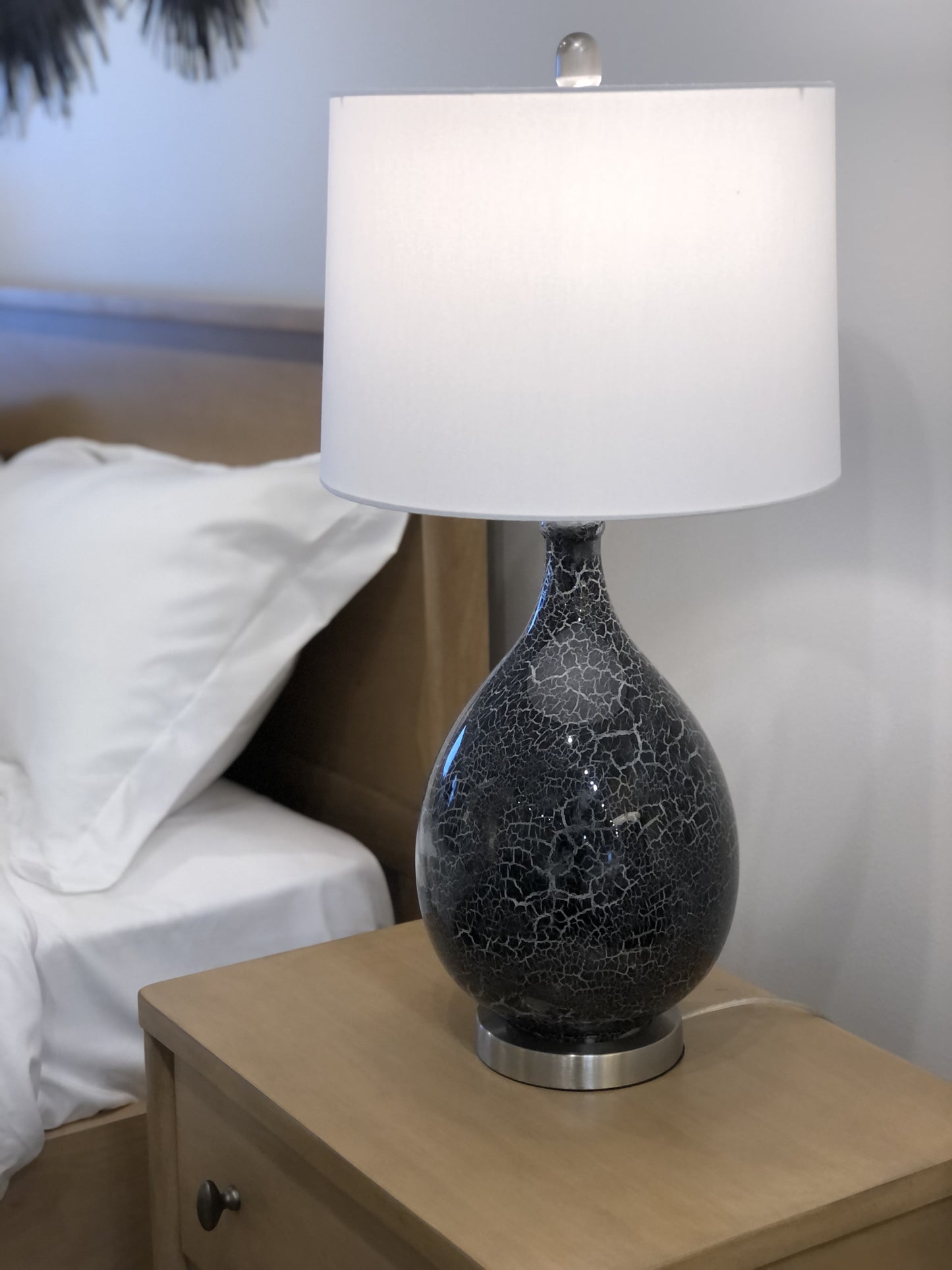 Set of Two 28" Gray Glass Geometric Table Lamp With White Empire Shade