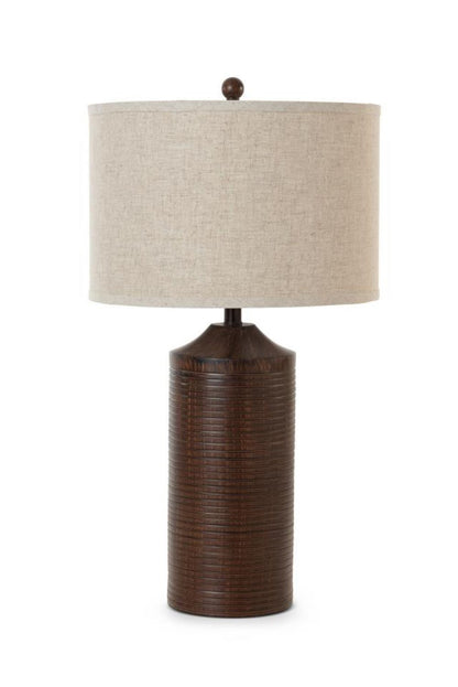 Set of Two 31" Distressed Brown Table Lamp USB With Beige Drum Shade