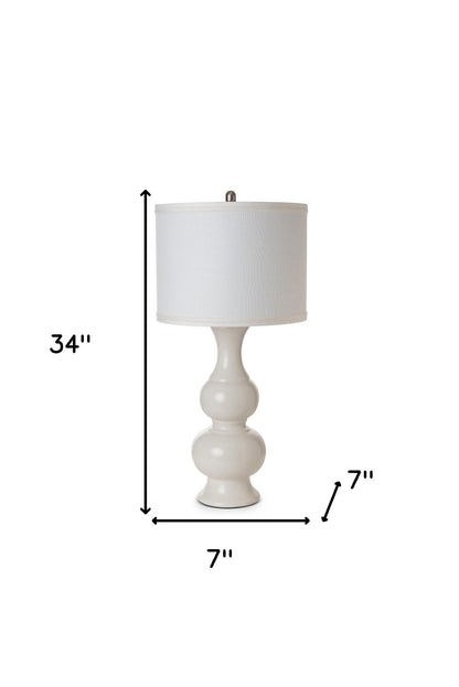 Set of Two 34" Off White Ceramic Gourd Table Lamp With Off White Drum Shade