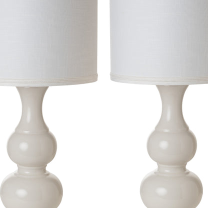 Set of Two 34" Off White Ceramic Gourd Table Lamp With Off White Drum Shade