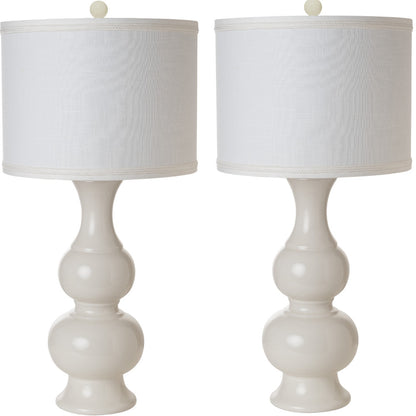 Set of Two 34" Off White Ceramic Gourd Table Lamp With Off White Drum Shade