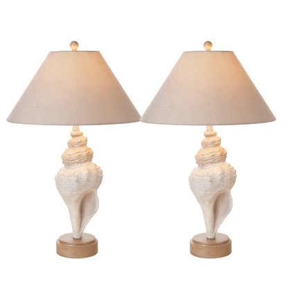 Set of Two 30" Beige and Brown Novelty Table Lamp Coastal With Tan Empire Shade